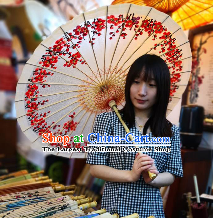 China Hand Painting Red Plum Blossom Umbrella Classical Dance Oil Paper Umbrella Traditional Hanfu Oilpaper Umbrella