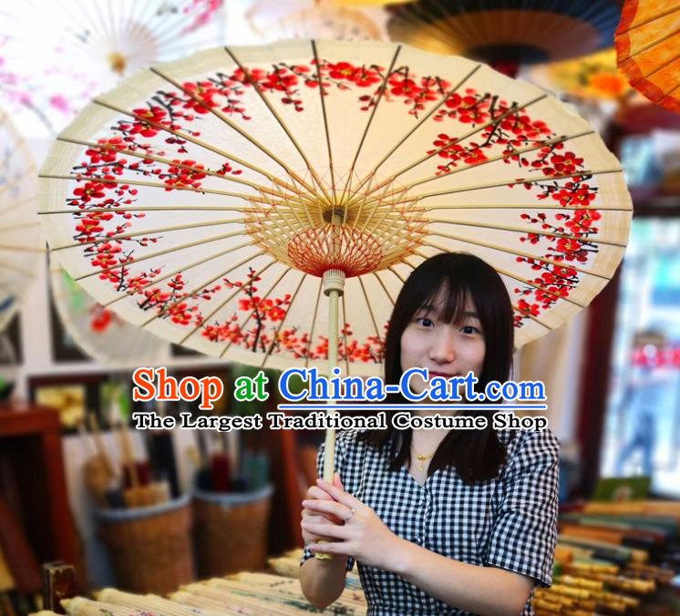 China Hand Painting Red Plum Blossom Umbrella Classical Dance Oil Paper Umbrella Traditional Hanfu Oilpaper Umbrella