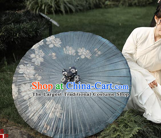 China Handmade Grey Oil Paper Umbrella Classical Dance Painting Lotus Oilpaper Umbrella Traditional Craft