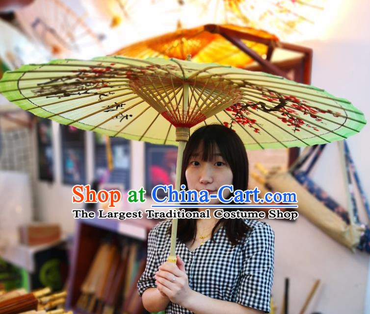China Classical Dance Green Oil Paper Umbrella Traditional Hanfu Oilpaper Umbrella Hand Ink Painting Plum Umbrella