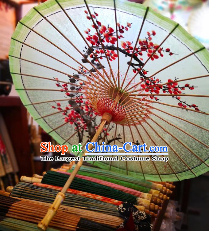 China Classical Dance Green Oil Paper Umbrella Traditional Hanfu Oilpaper Umbrella Hand Ink Painting Plum Umbrella