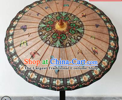 China Hand Painting Butterfly Umbrella Traditional Brown Oilpaper Umbrella Craft Classical Dance Umbrella