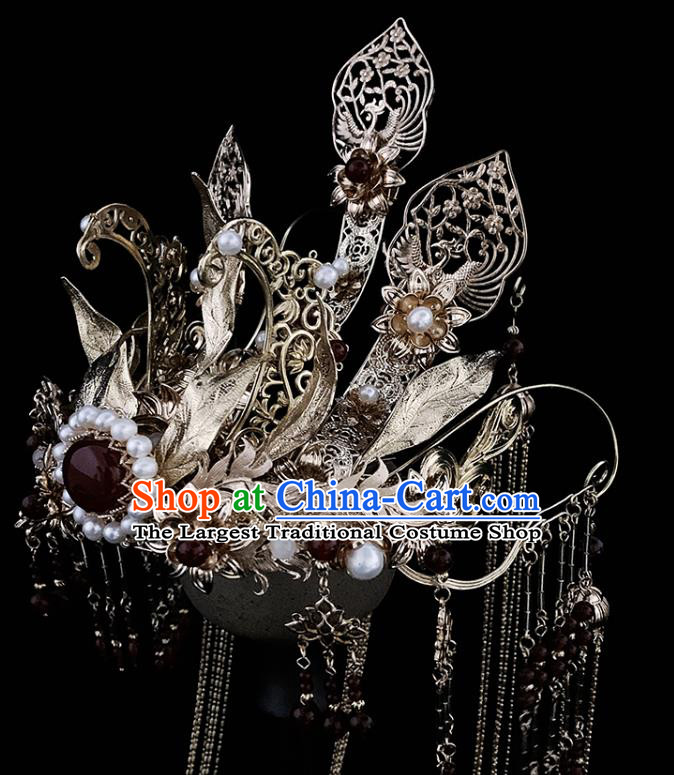 China Ancient Queen Hair Accessories Handmade Traditional Ming Dynasty Empress Golden Hair Crown