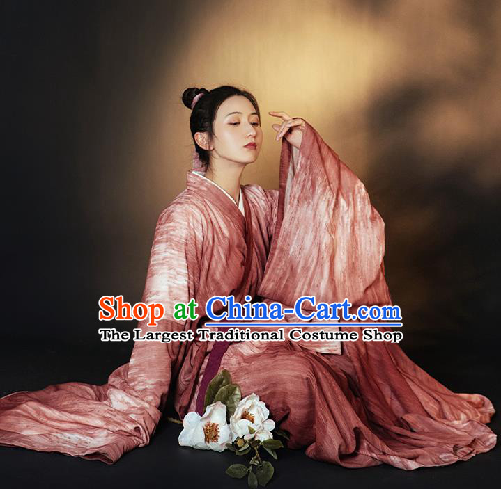 China Ancient Young Beauty Hanfu Dress Garment Traditional Wei Jin Dynasty Swordswoman Historical Clothing