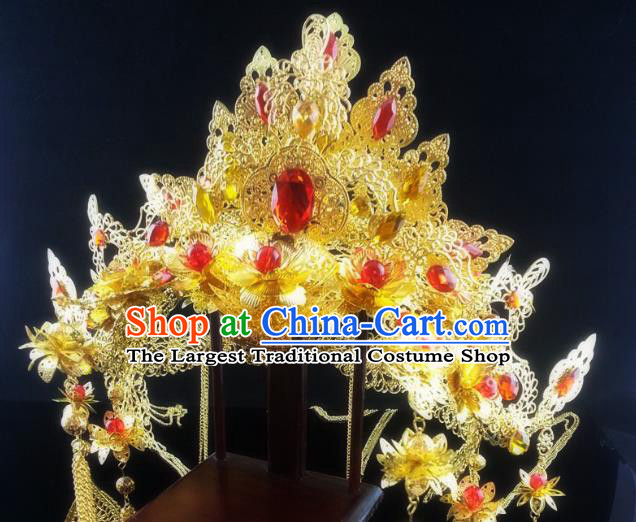 China Ancient Ming Dynasty Princess Tassel Phoenix Coronet Headwear Handmade Traditional Wedding Golden Hair Crown