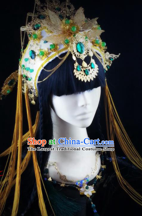 China Ancient Empress Phoenix Coronet Headwear Handmade Traditional Cosplay Goddess Queen Hair Crown Hat