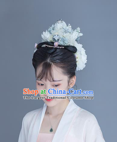 China Ancient Court Lady Hair Accessories Traditional Song Dynasty Princess Blue Flowers Hair Crown