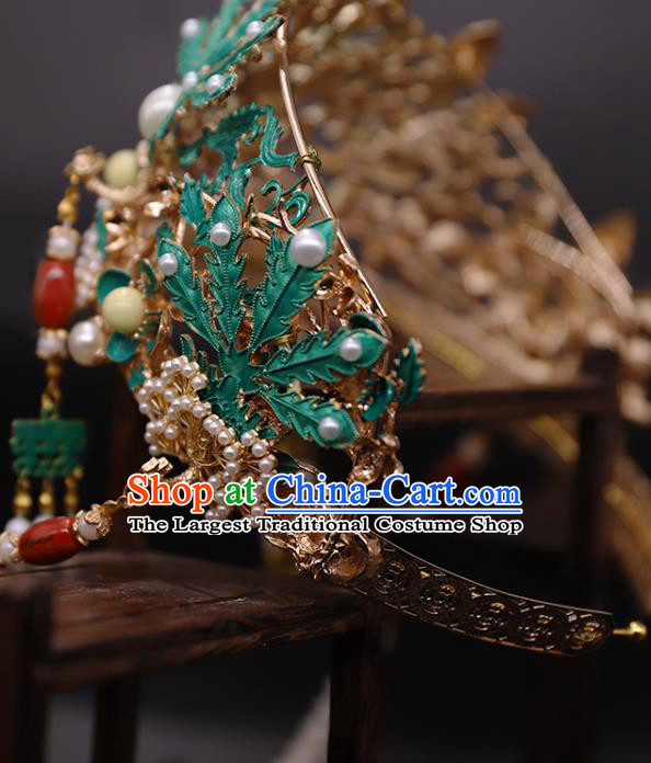 China Ancient Bride Tassel Phoenix Coronet Traditional Ming Dynasty Court Woman Wedding Hair Crown