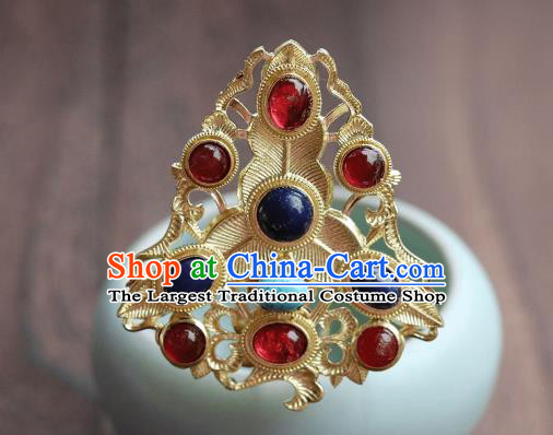 China Ancient Queen Golden Hairpin Traditional Ming Dynasty Empress Gems Hair Crown