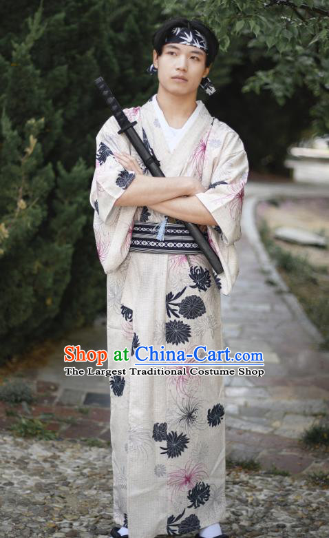 Asian Japan Traditional Printing Chrysanthemum Yukata Robe Japanese Cosplay Samurai Clothing