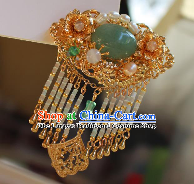 China Ancient Princess Aventurine Hairpin Headwear Traditional Ming Dynasty Court Lady Tassel Hair Comb