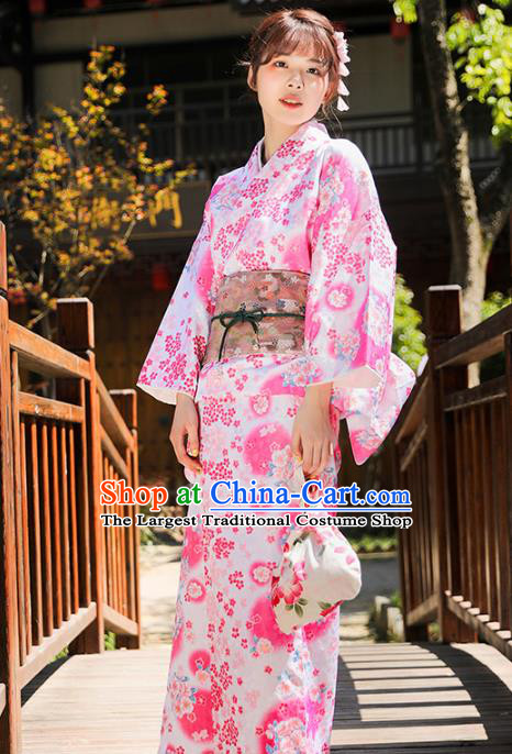 Asian Japan Printing Kimono Dress Japanese Traditional Hanabi Taikai Young Lady Yukata Costume