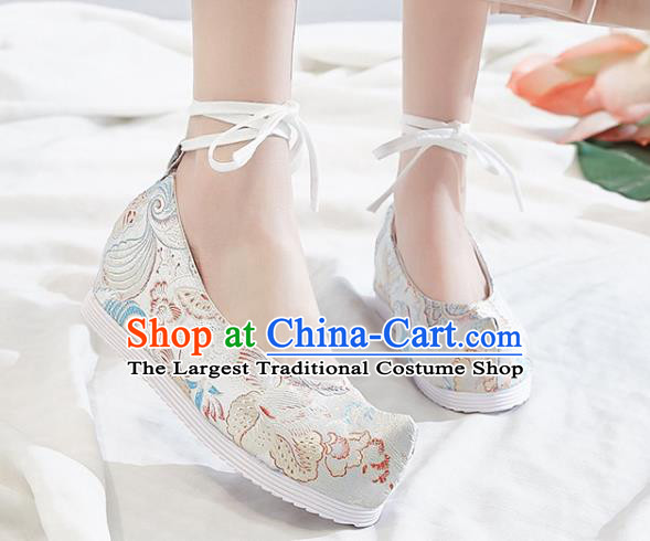 China Traditional Princess Hanfu Bow Shoes Handmade Woman Shoes National Beige Brocade Shoes