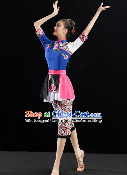 China Country Woman Dance Uniforms Fan Dance Stage Performance Clothing Folk Dance Costume