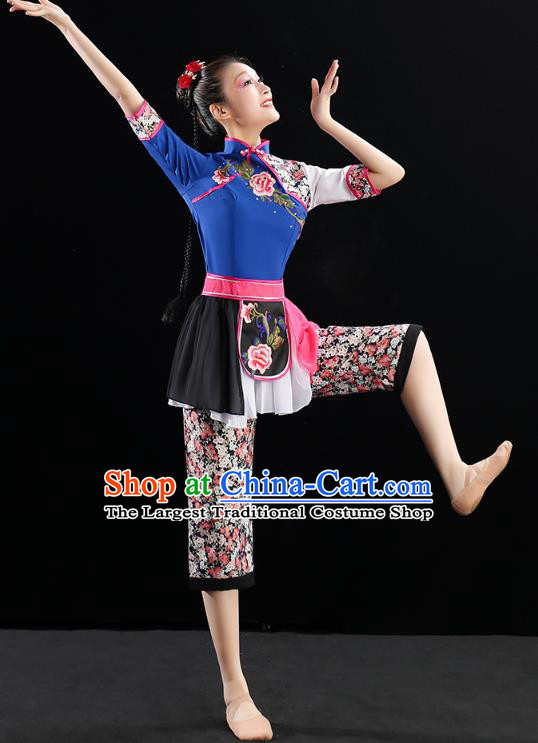 China Country Woman Dance Uniforms Fan Dance Stage Performance Clothing Folk Dance Costume