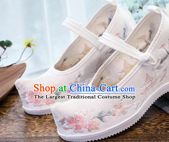 China Embroidered Plum Blossom Shoes National White Cloth Shoes Traditional Wedge Shoes