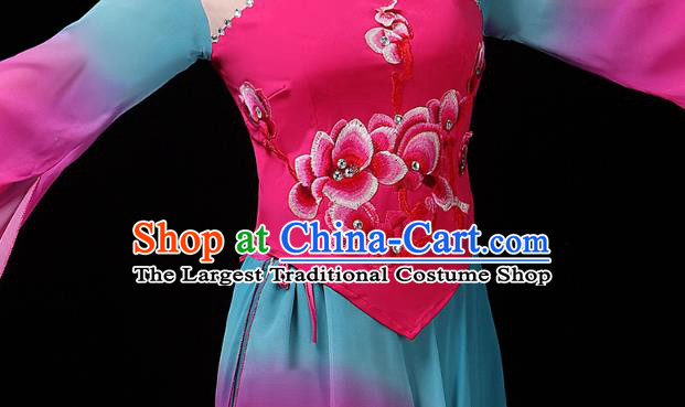 China Yangko Dance Rosy Uniforms Jasmine Dance Clothing Folk Dance Fan Dance Costume