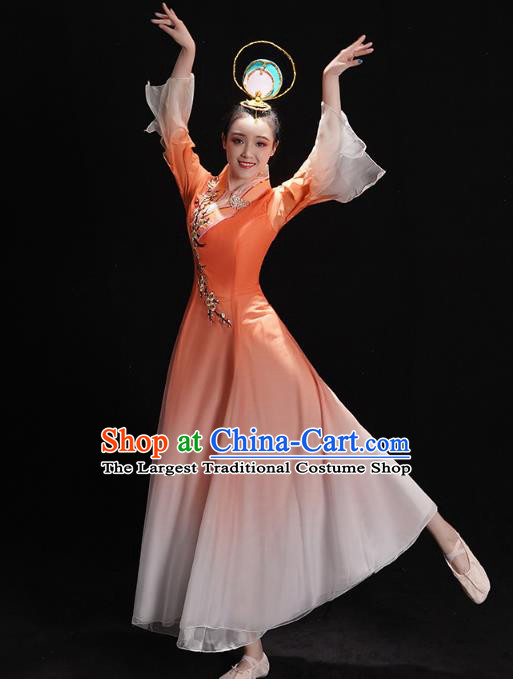 Chinese Classical Dance Costumes Umbrella Dance Orange Dress Traditional Mangzhong Dance Performance Clothing