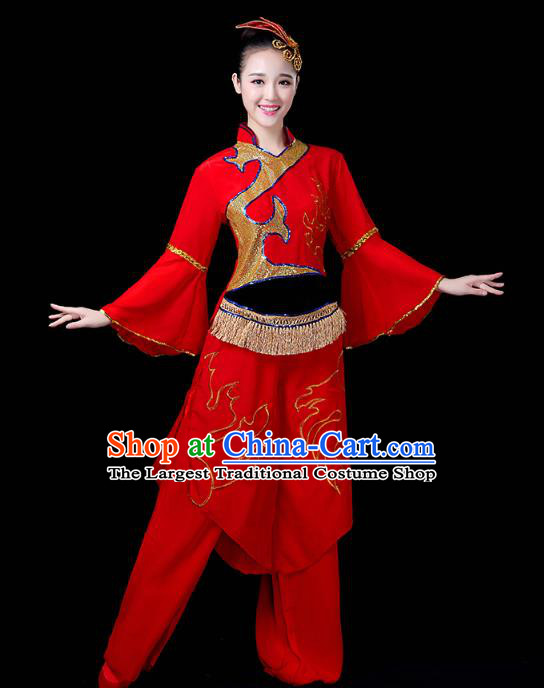 China Drum Dance Costume Yangko Dance Red Uniforms Folk Dance Fan Dance Clothing