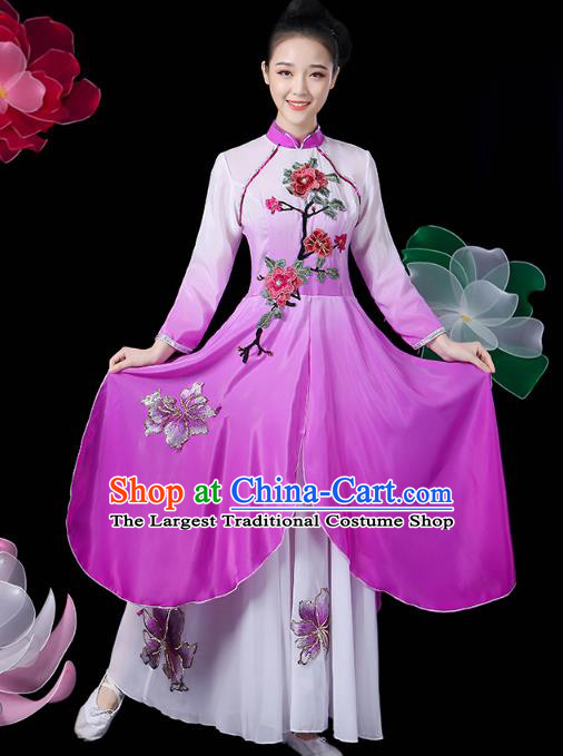Chinese Traditional Woman Solo Dance Purple Outfits Classical Dance Clothing Umbrella Dance Dress
