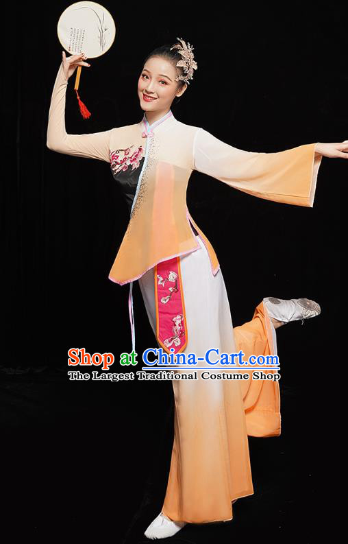 China Yangko Dance Yellow Uniforms Folk Dance Fan Dance Clothing Women Group Dance Yangge Costume