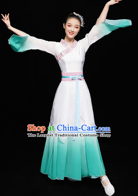 Chinese Classical Dance Clothing Jiangnan Umbrella Dance Green Dress Traditional Fan Dance Costumes