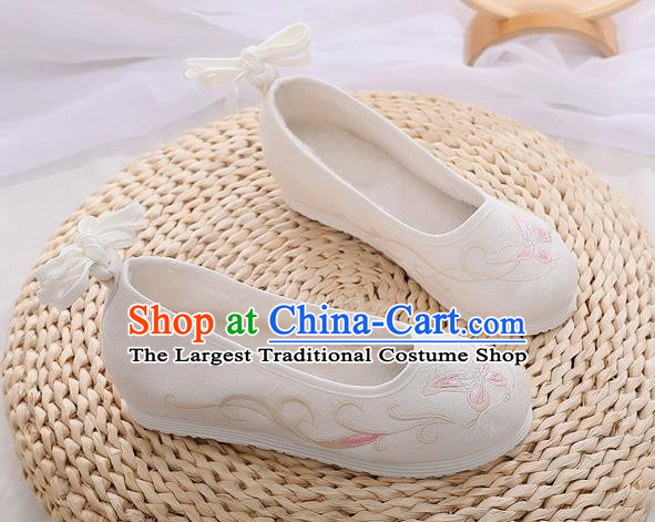 Chinese National White Cloth Shoes Traditional Folk Dance Shoes Woman Embroidered Butterfly Shoes