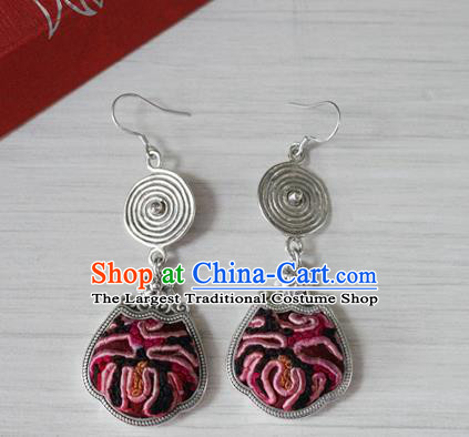 China Handmade Guizhou Hmong Ethnic Silver Earrings Traditional Miao Nationality Ear Accessories