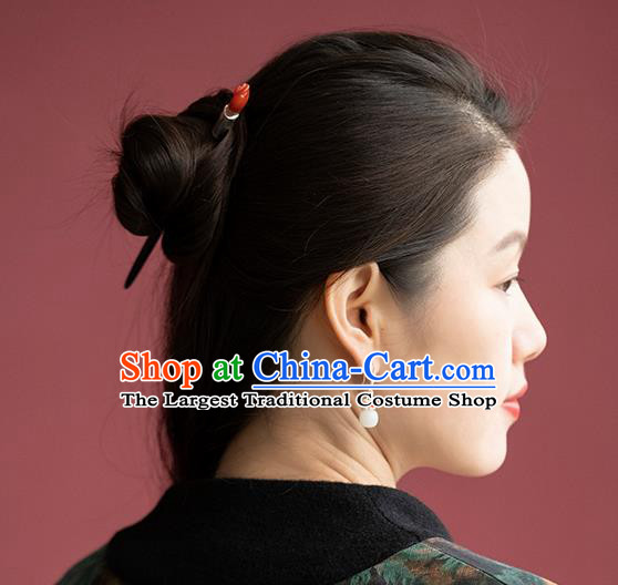 Chinese Traditional Cheongsam Agate Hairpin National Hair Accessories Handmade Ebony Hair Stick