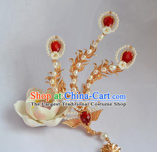 Chinese Traditional Hair Accessories Ancient Ming Dynasty Empress Pearls Phoenix Hairpin