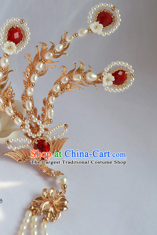Chinese Traditional Hair Accessories Ancient Ming Dynasty Empress Pearls Phoenix Hairpin