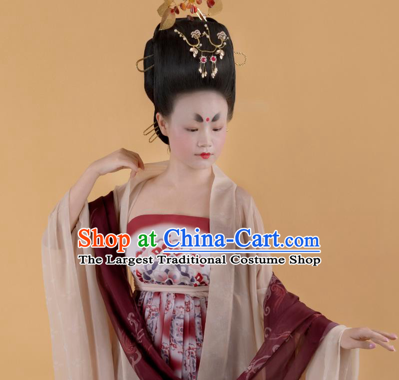 China Traditional Tang Dynasty Court Lady Historical Clothing Ancient Imperial Consort Hanfu Dress Full Set