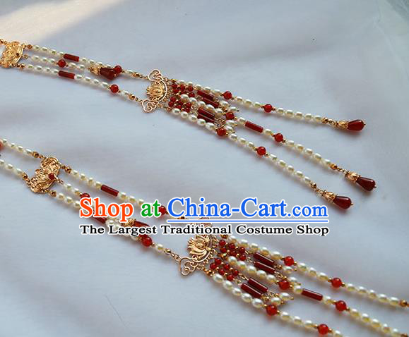 Chinese Traditional Ming Dynasty Court Hair Stick Ancient Empress Pearls Tassel Phoenix Hairpin
