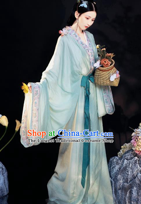 Traditional China Jin Dynasty Palace Lady Historical Clothing Ancient Royal Princess Green Hanfu Dress