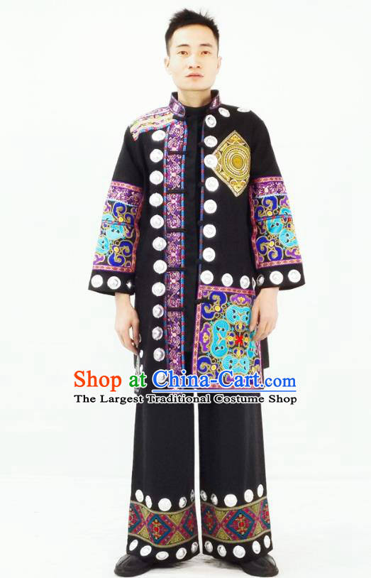 China Traditional Hmong Ethnic Bridegroom Clothing Miao Nationality Wedding Male Garment Costumes