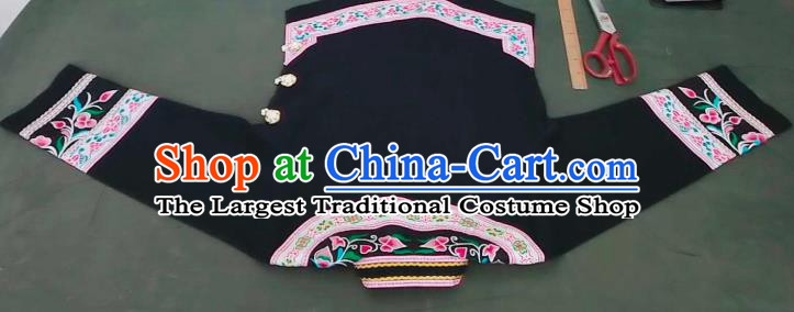 Chinese Baise Minority Ethnic Dance Wear Zhuang Nationality Embroidered Black Blouse Folk Dance Top Garment