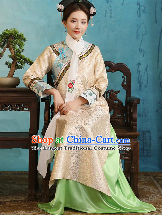 China Ancient Palace Lady Pink Dress Garment Traditional Qing Dynasty Manchu Princess Historical Clothing and Headpieces