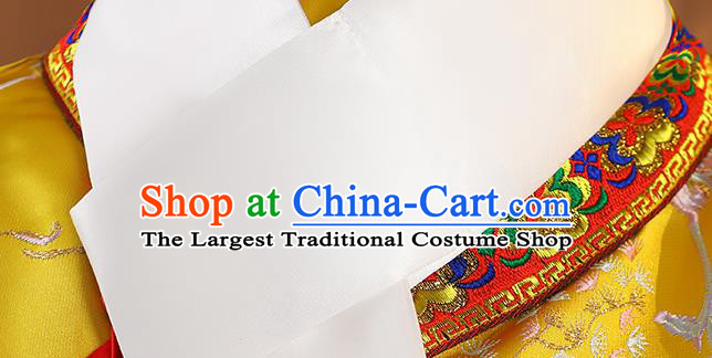 Ancient China Qing Dynasty Court Empress Historical Clothing Yellow Dress Garments and Handmade Headpieces