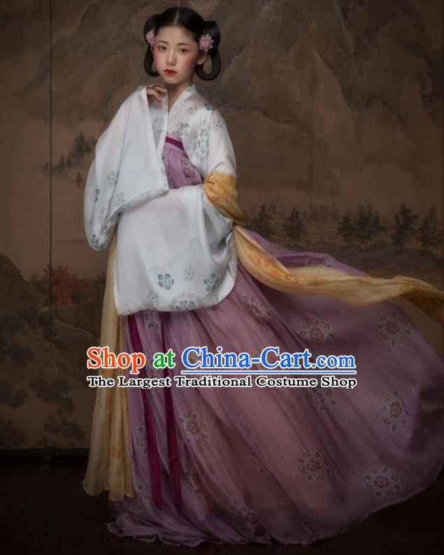 China Ancient Palace Princess Lilac Hanfu Dress Tang Dynasty Court Lady Historical Garment Costumes