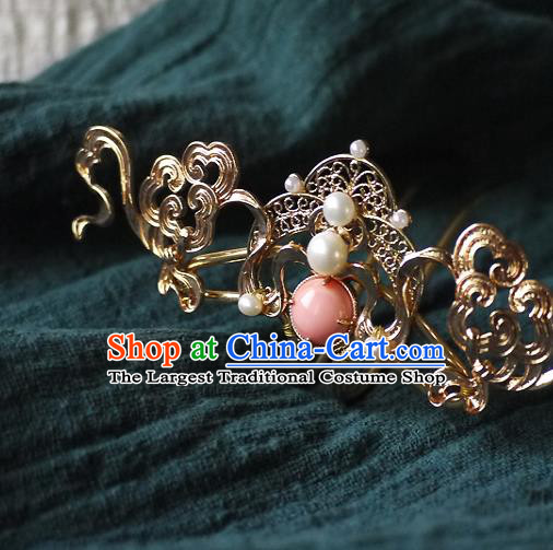 Chinese Ancient Queen Golden Hairpin Hair Accessories Traditional Tang Dynasty Empress Pearls Hair Crown