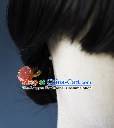 Chinese Ancient Palace Lady Hairpin Hair Accessories Traditional Song Dynasty Princess Agate Lotus Seedpod Hair Stick