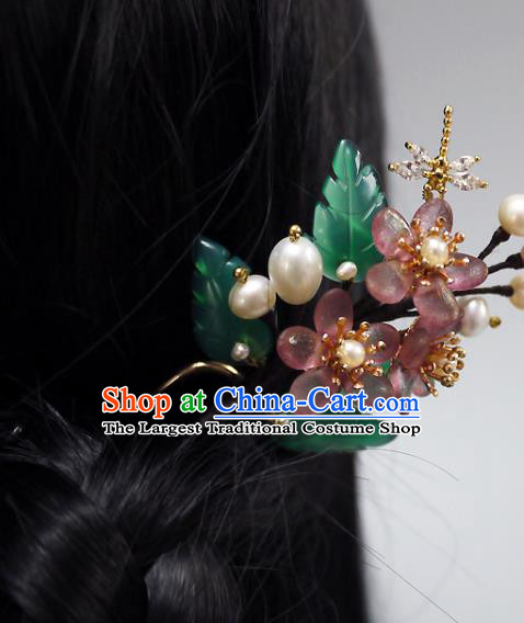 Chinese Ancient Court Lady Pearls Hairpin Traditional Ming Dynasty Princess Plum Blossom Hair Stick