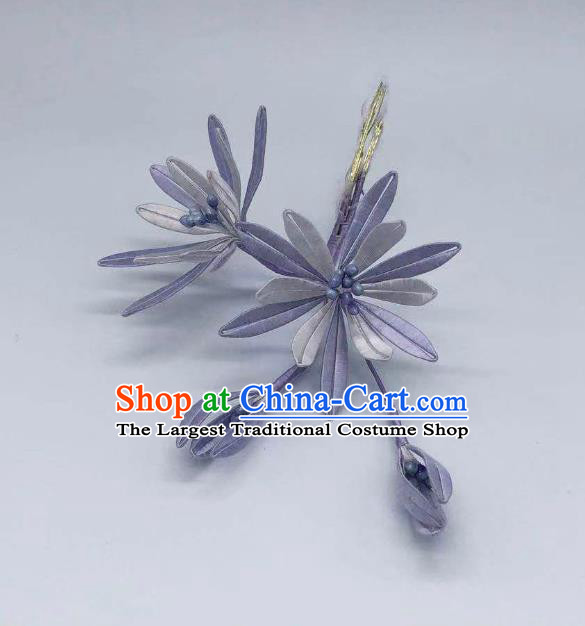 China Ancient Tang Dynasty Hair Stick Handmade Lilac Silk Flowers Hairpin Traditional Hanfu Hair Accessories