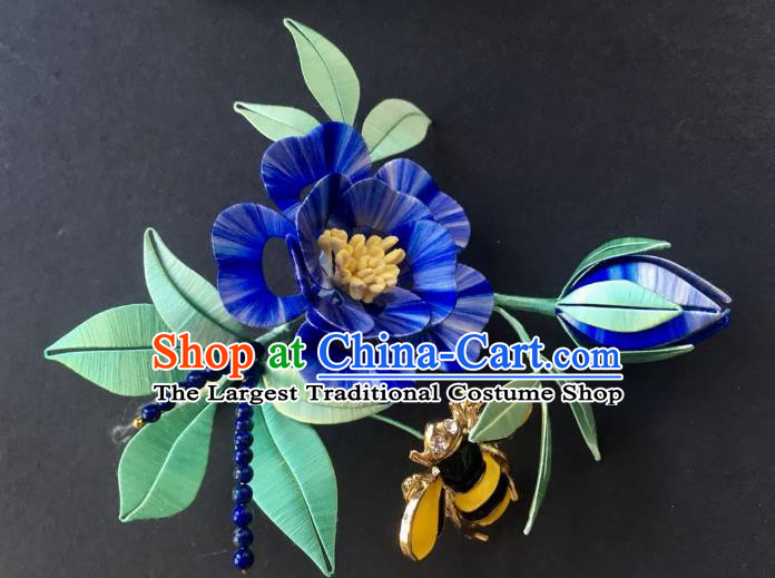 China Handmade Blue Flower Hairpin Traditional Qing Dynasty Hair Accessories Ancient Palace Lady Hair Stick