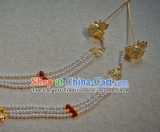 China Handmade Hanfu Pearls Tassel Hairpin Traditional Ming Dynasty Hair Accessories Ancient Court Woman Hair Stick