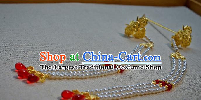 China Handmade Hanfu Pearls Tassel Hairpin Traditional Ming Dynasty Hair Accessories Ancient Court Woman Hair Stick