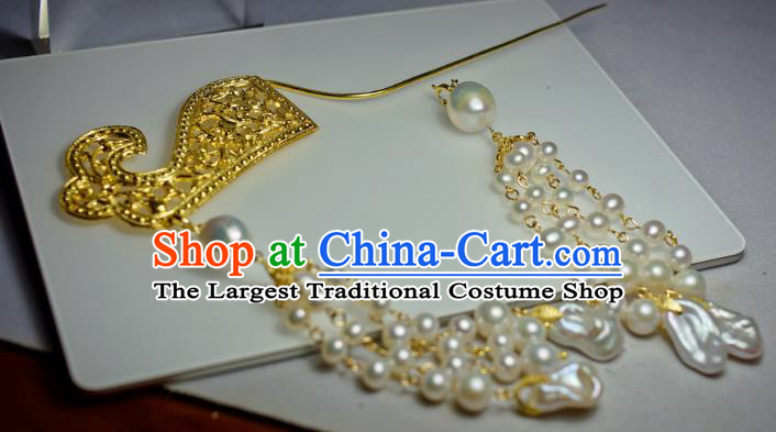 China Handmade Tang Dynasty Empress Hairpin Traditional Hanfu Hair Accessories Ancient Court Pearls Tassel Hair Stick
