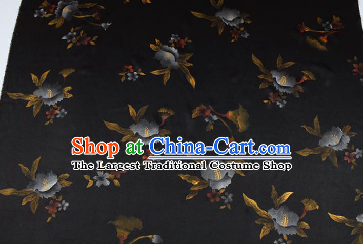 China Classical Flowers Pattern Black Silk Gambiered Guangdong Gauze Traditional Fabric