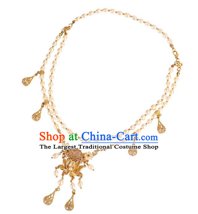 Chinese Traditional Hanfu Necklace Accessories Ancient Ming Dynasty Golden Lotus Necklet