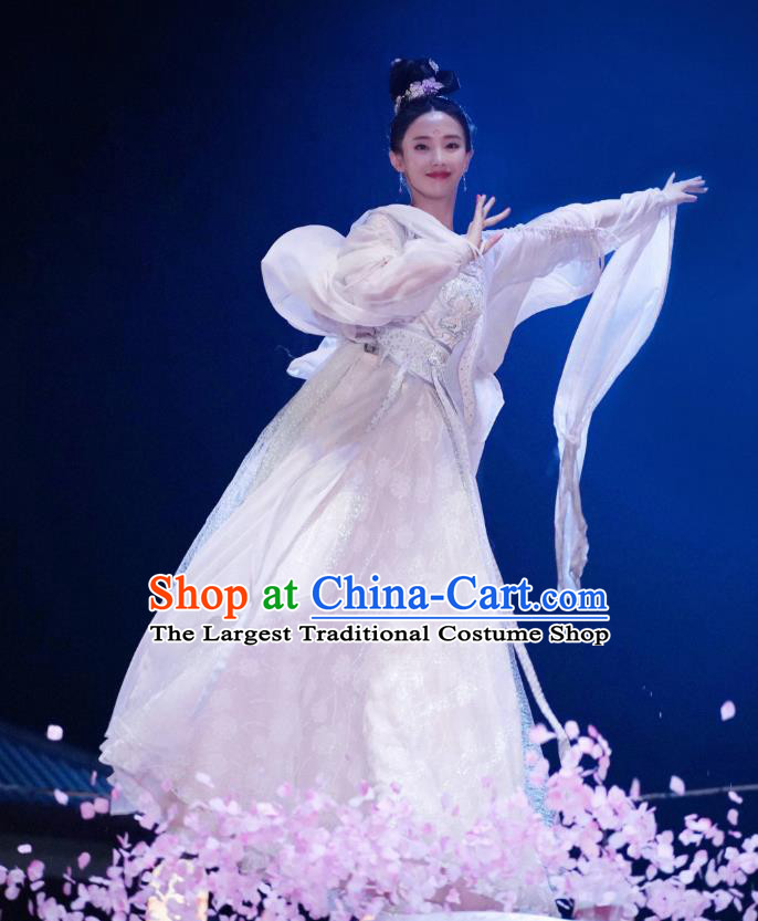 China Ancient Goddess White Hanfu Dress Traditional Television Drama My Heroic Husband Nie Yunzhu Clothing